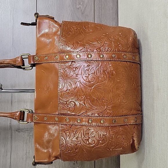 Patricia Nash Talloria Tooled Brown Leather Tote Shoulder Bag Handbag Purse - Picture 2 of 12